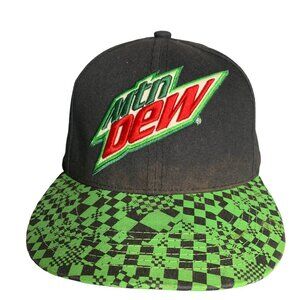 Mtn Mountain Dew 2014 6 Panel Hat Black Green Checkered Snap Back Embroidered
